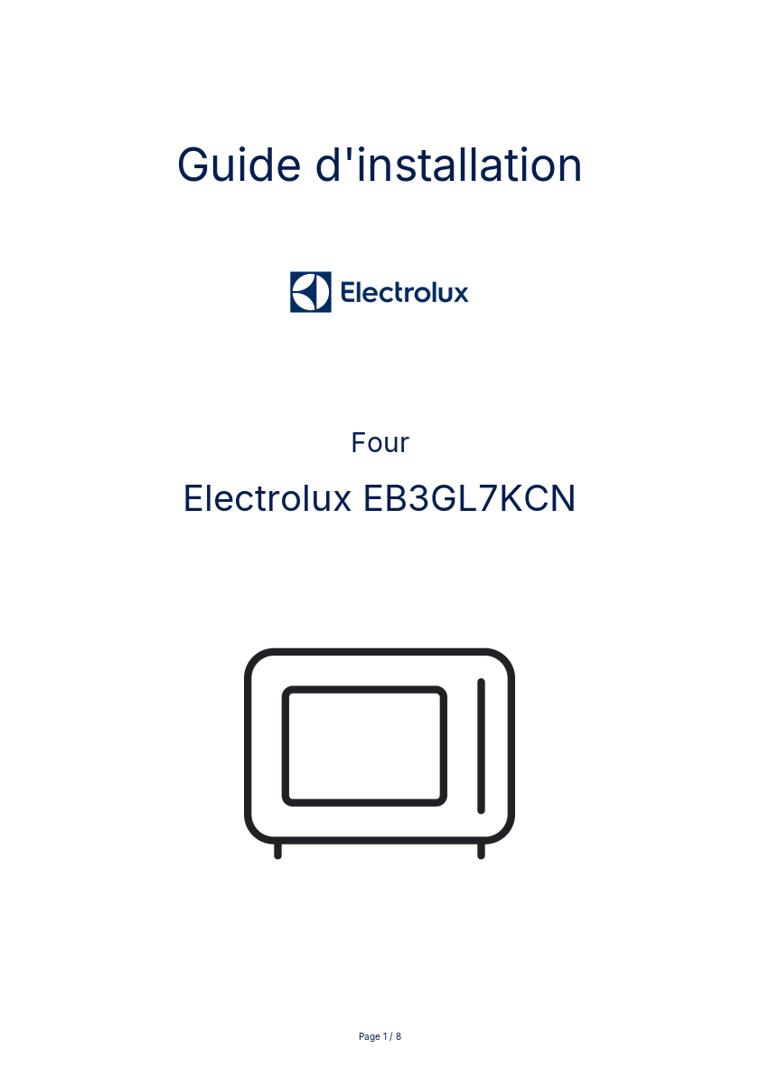Page n°1 - Guide d'installation Electrolux EB3GL7KCN