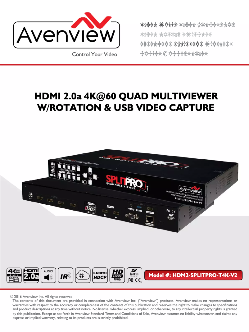 Page n°1 - Manuel utilisateur Avenview HDM2-SPLITPRO-T4K-V2