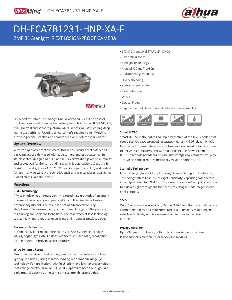 Page 1 de la notice Fiche technique Dahua Technology ECA7B1231-HNP-XA-F