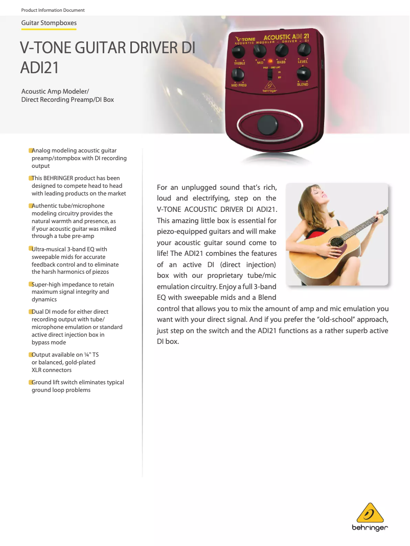 Página 1 del manual Ficha técnica Behringer ADI21