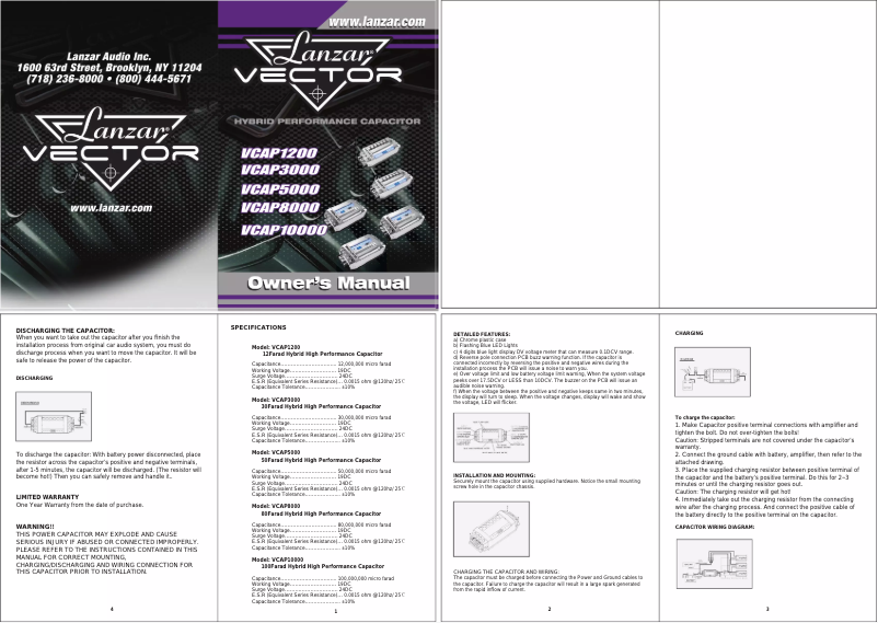 Page 1 de la notice Manuel utilisateur Lanzar VCAP10000