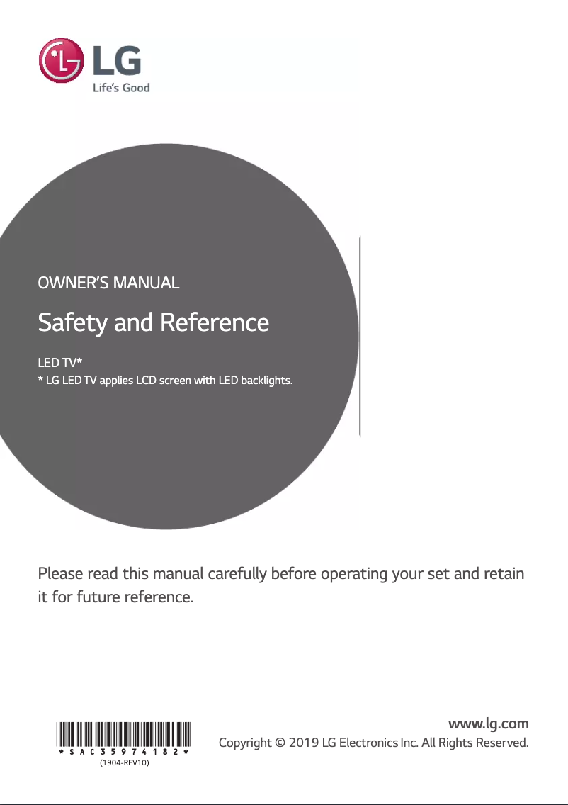 Page 1 de la notice Manuel utilisateur LG 28LV761H