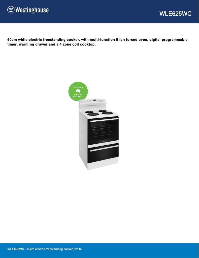 Page n°1 - Fiche technique Westinghouse WLE625WC