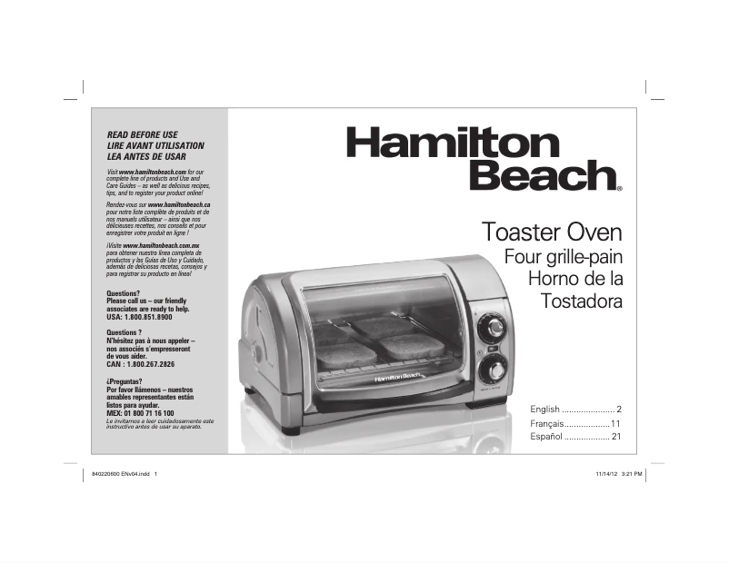 Page 1 de la notice Manuel utilisateur Hamilton Beach 31334