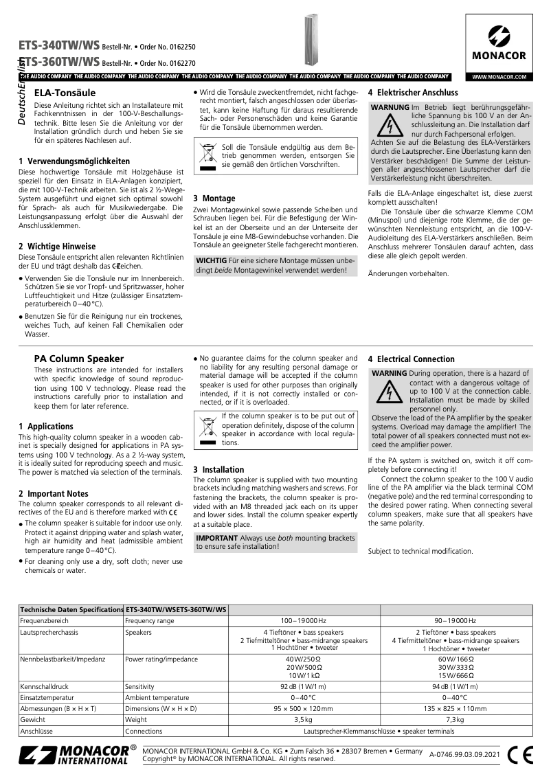Imagen de la primera página del manual del dispositivo ETS-340TW/WS
