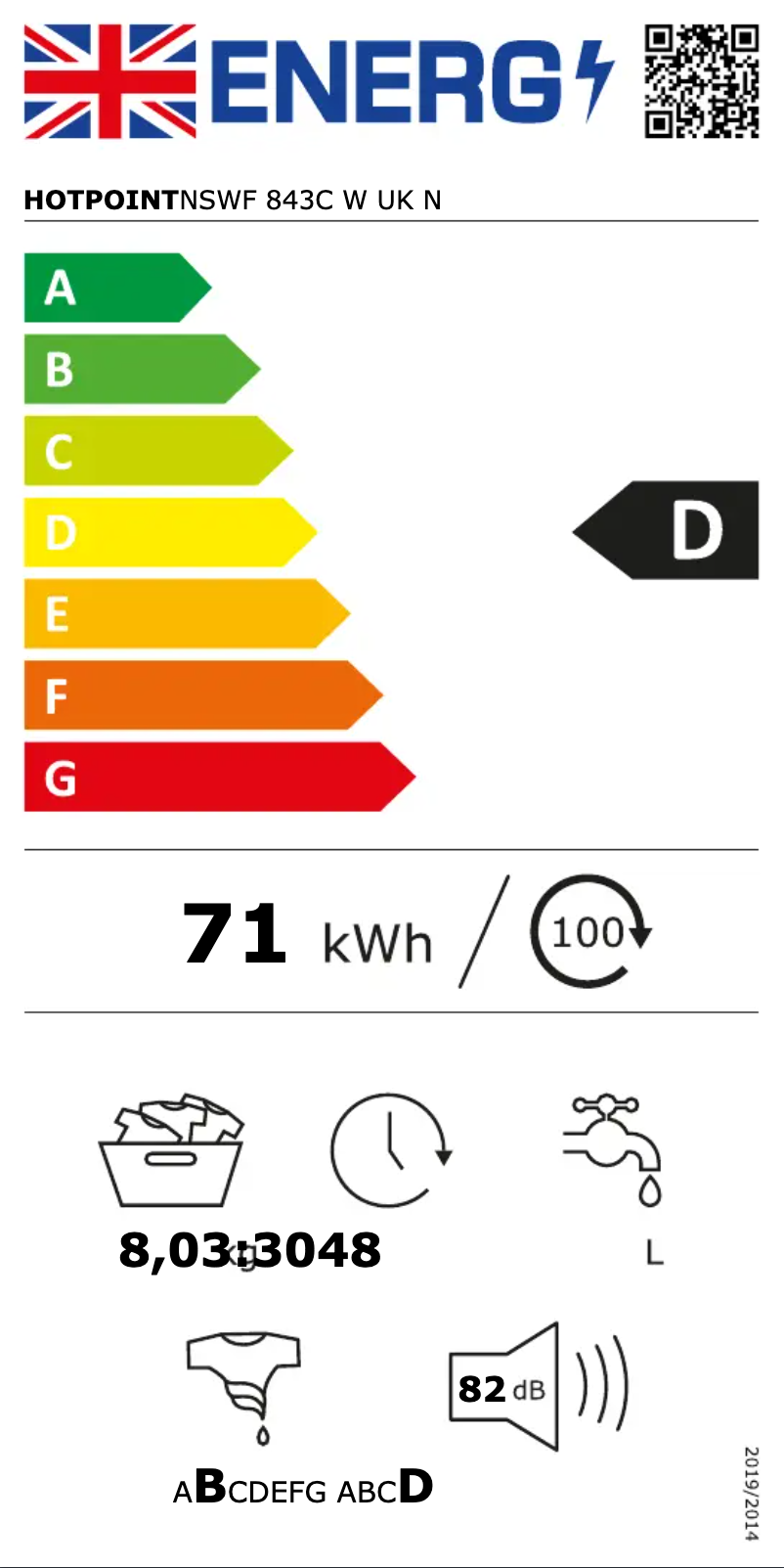 Page n°1 - Label énergétique Hotpoint NSWF 843C W UK N