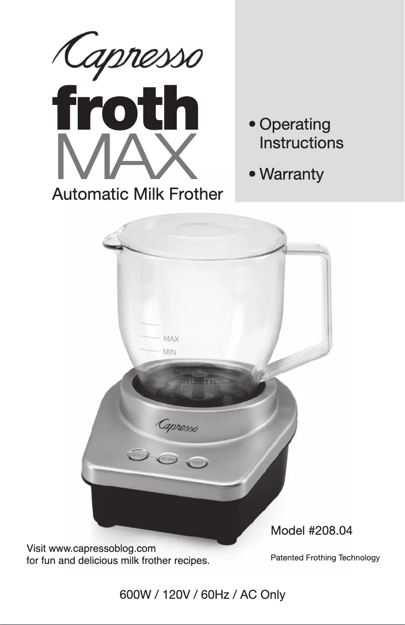 Page 1 de la notice Manuel utilisateur Capresso MAX