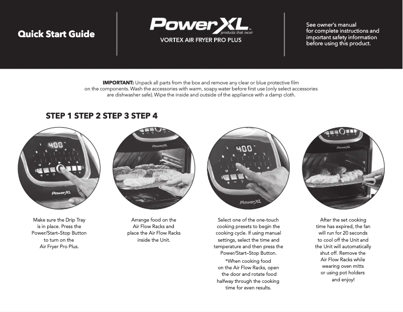 Page n°1 - Guide de démarrage rapide PowerXL Vortex Air Fryer Pro Plus CM-006