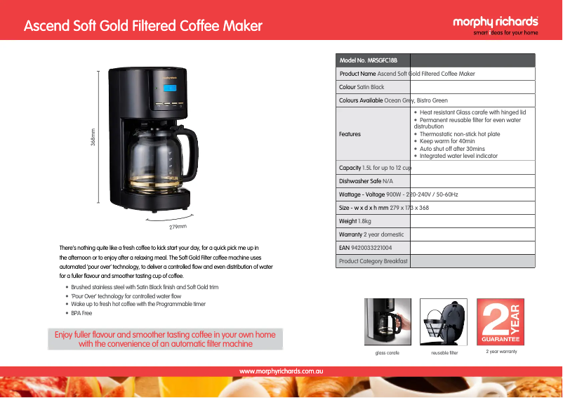 Page 1 de la notice Fiche technique Morphy Richards MRSGFC18B