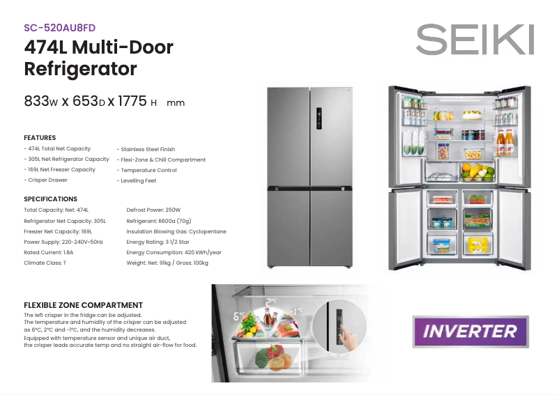 Page n°1 - Fiche technique Seiki SC-520AU8FD