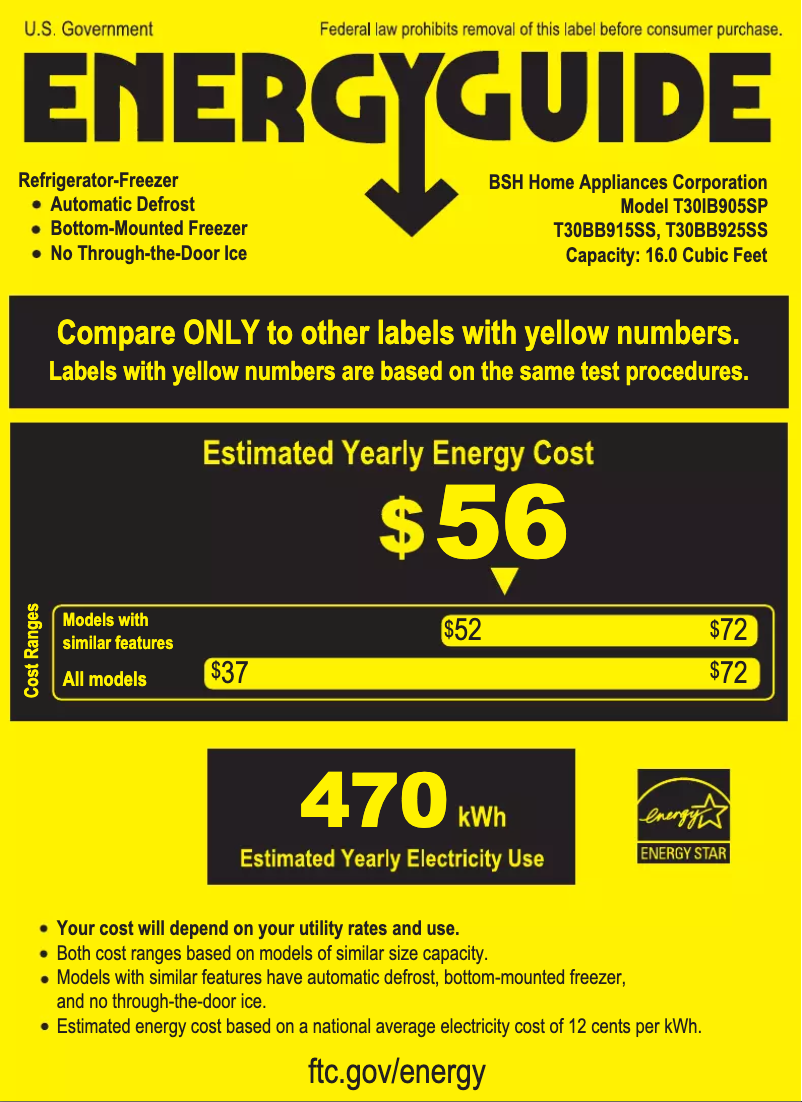 Page 1 de la notice Label énergétique Thermador T30BB925SS