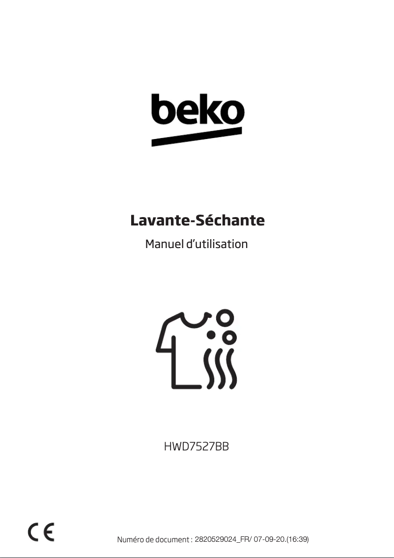 Page 1 de la notice Manuel utilisateur Beko HWD7527BB