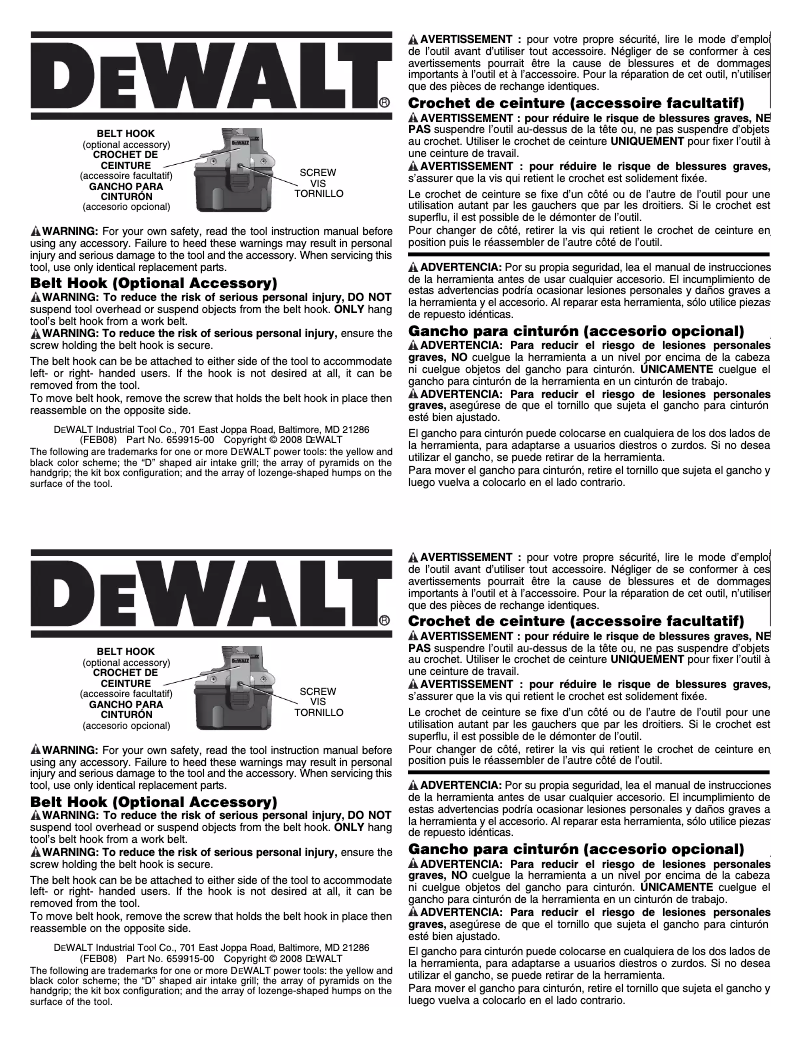 Page n°1 - Manuel utilisateur DeWalt DCK475L