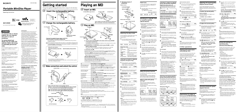 Page 1 de la notice Manuel utilisateur Sony MZ-E909
