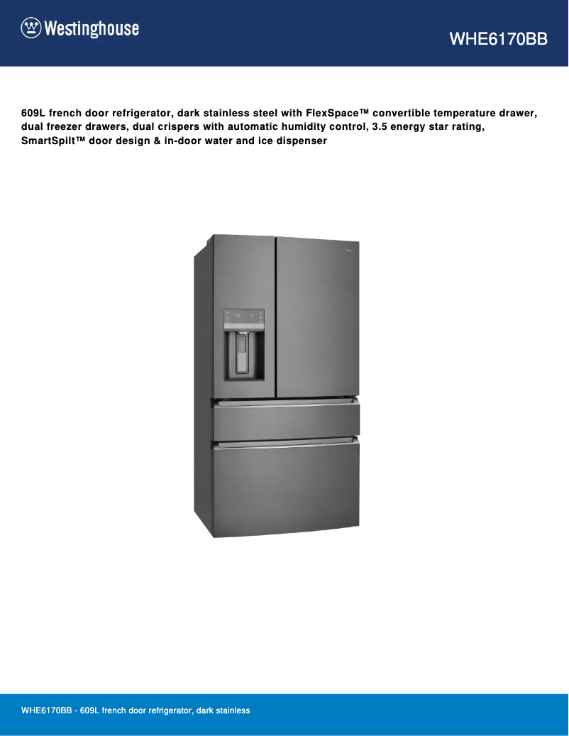 Page 1 de la notice Fiche technique Westinghouse WHE6170BB