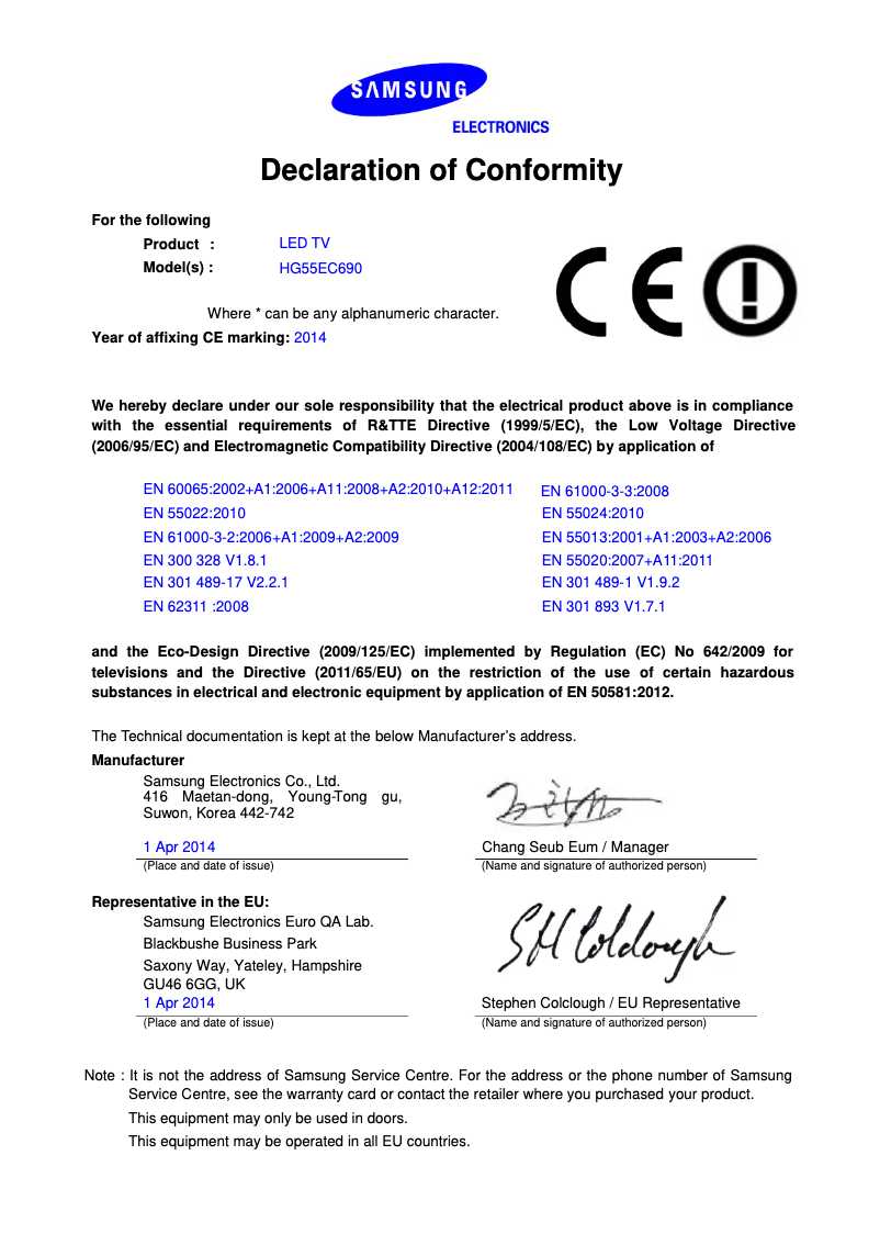 Page 1 de la notice Mode d'emploi Samsung HG48EC690DB