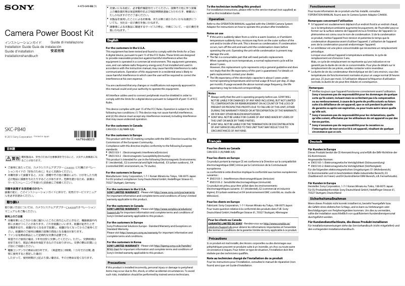 Page n°1 - Manuel utilisateur Sony SKC-PB40