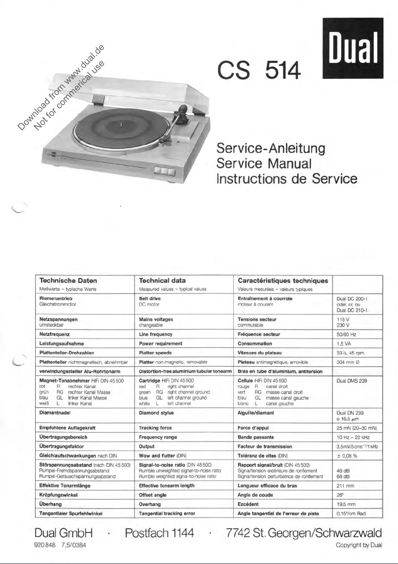 Page 1 de la notice Manuel utilisateur Dual CS 514