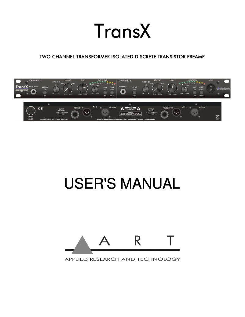 Page 1 de la notice Manuel utilisateur ART TransX