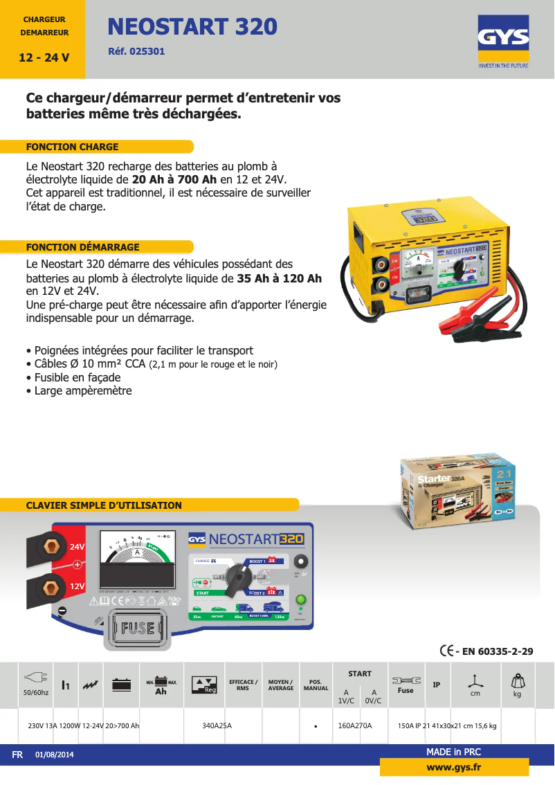 Page 1 de la notice Fiche technique GYS Neostart 320