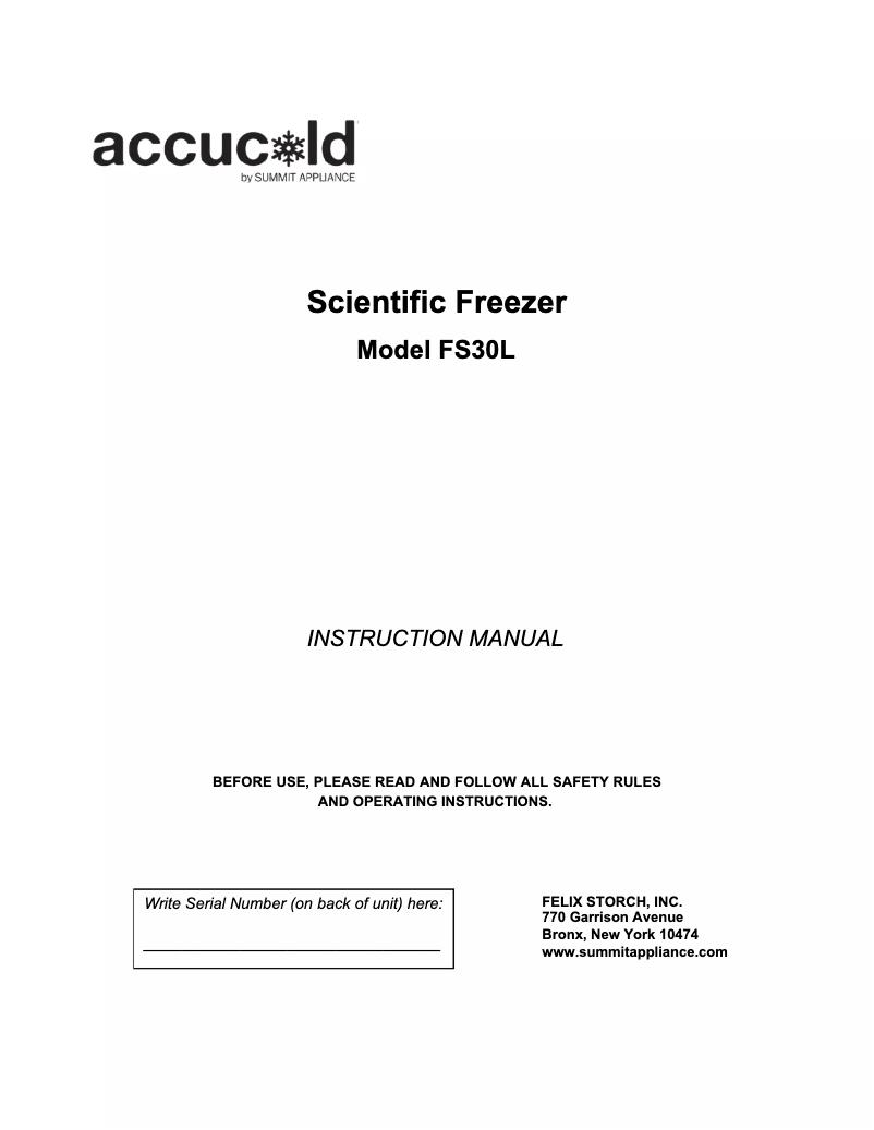Page 1 de la notice Manuel utilisateur Accucold FS30L7NZ
