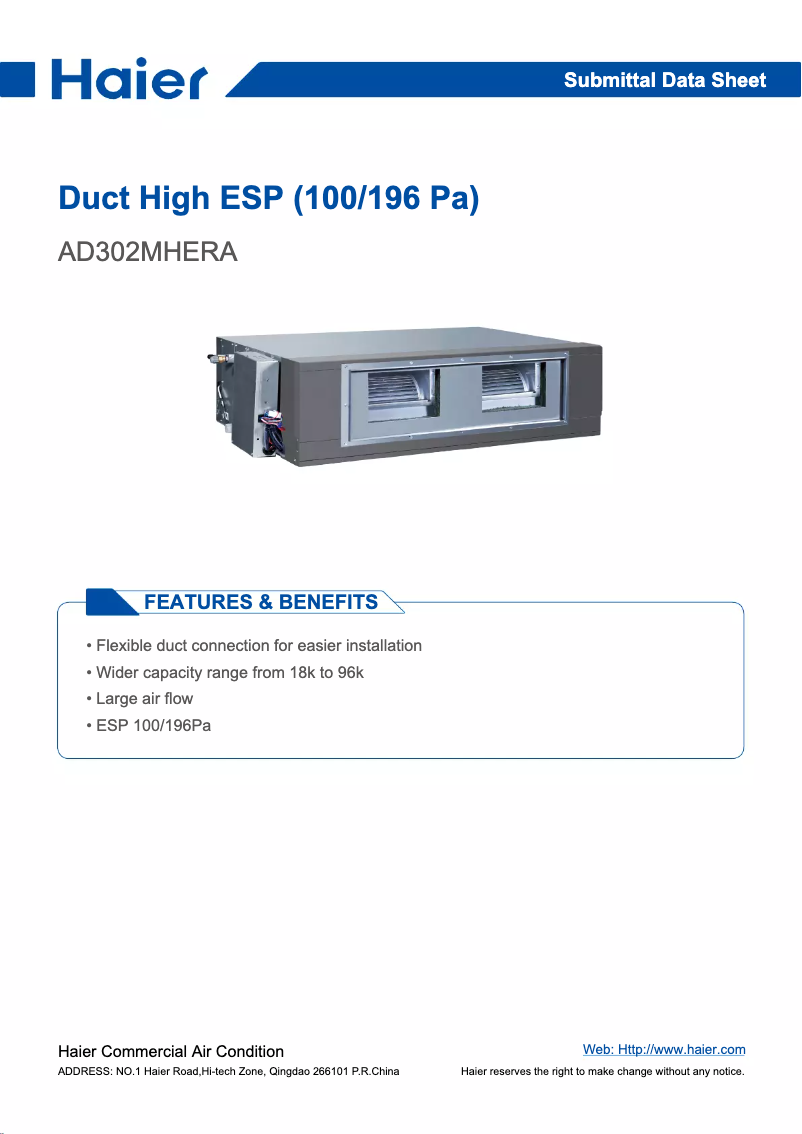 Page 1 de la notice Manuel utilisateur Haier AD302MHERA