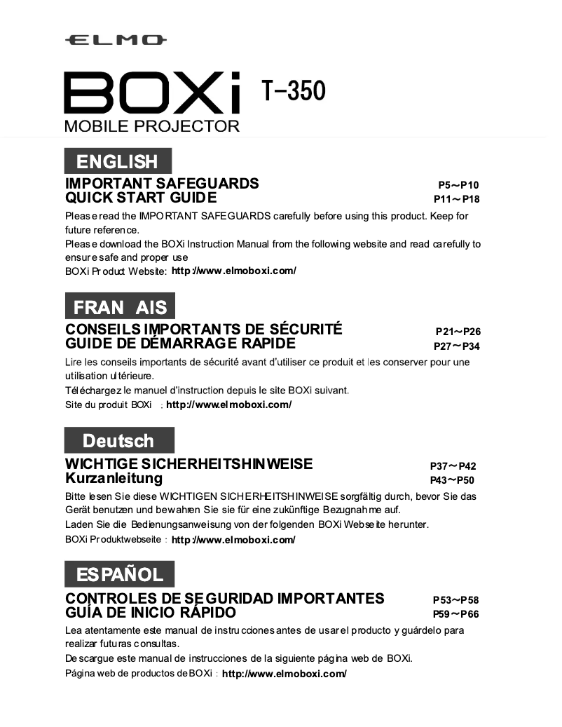 Page n°1 - Guide de démarrage rapide Elmo BOXi T-350