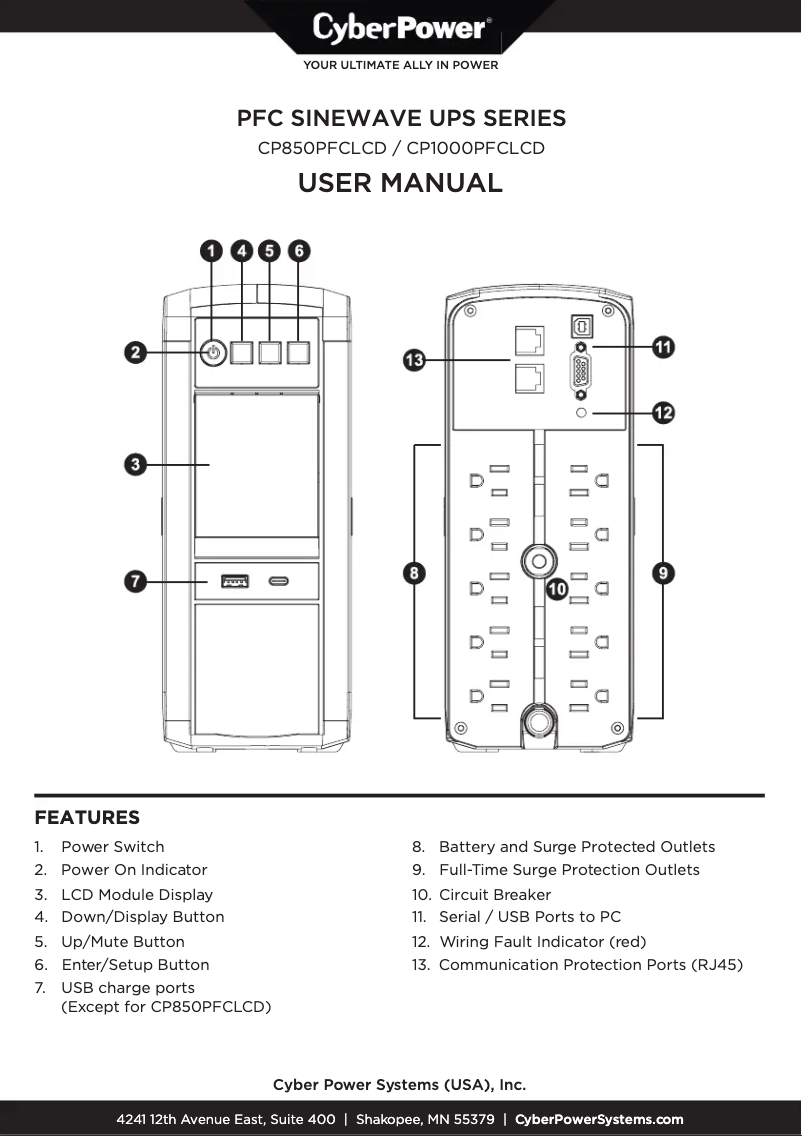 Página 1 del manual Información de garantía CyberPower CP1000PFCLCD