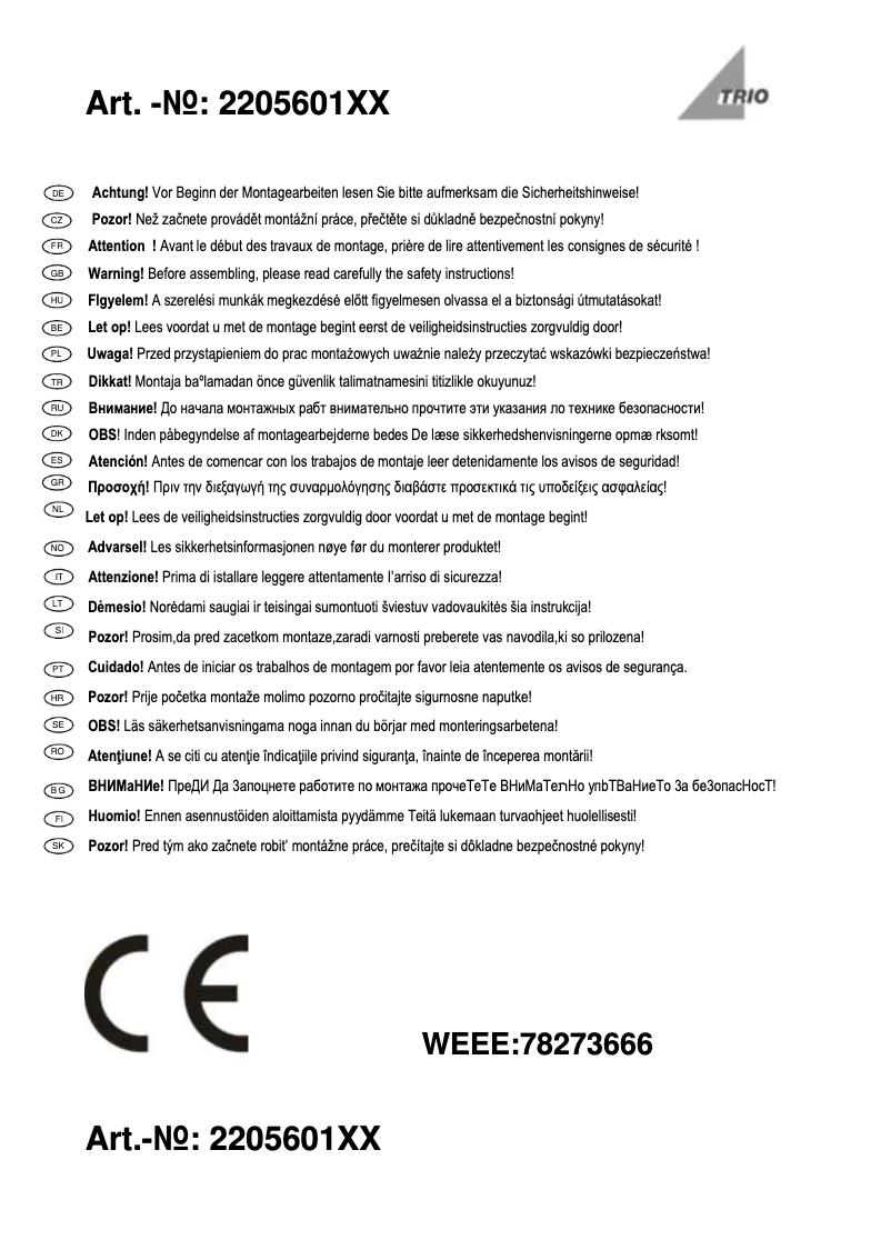 Page n°1 - Manuel utilisateur Trio Lighting Loire