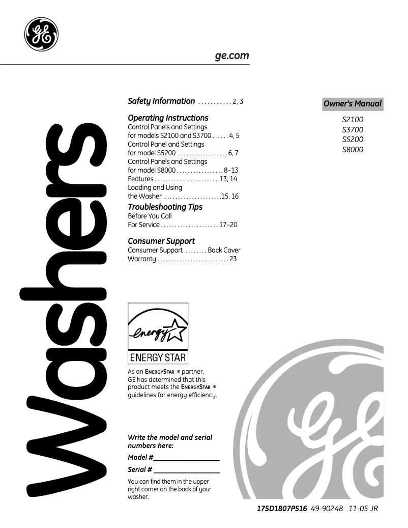 Page 1 de la notice Manuel d'utilisation et d'entretien GE S8000EWW