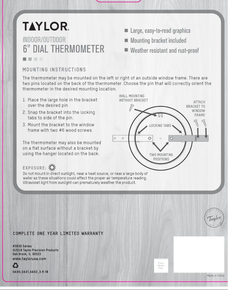 Page 1 de la notice Manuel utilisateur Taylor 5630