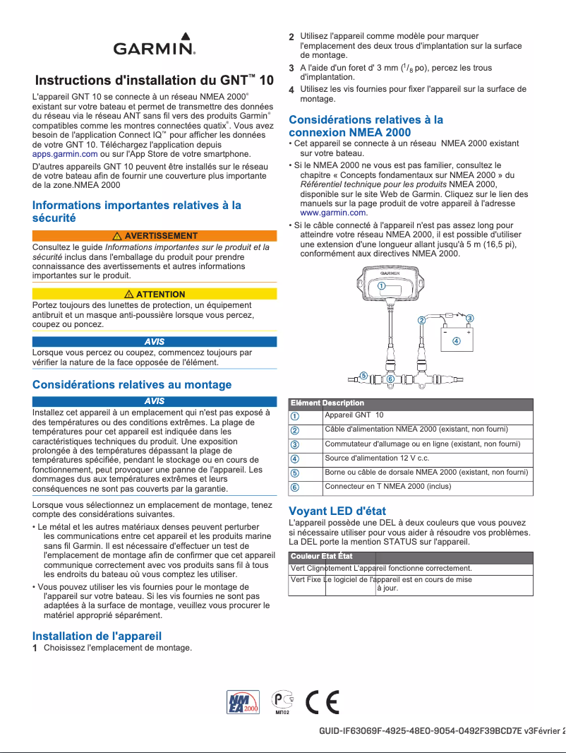 Page 1 de la notice Manuel utilisateur Garmin GNT 10