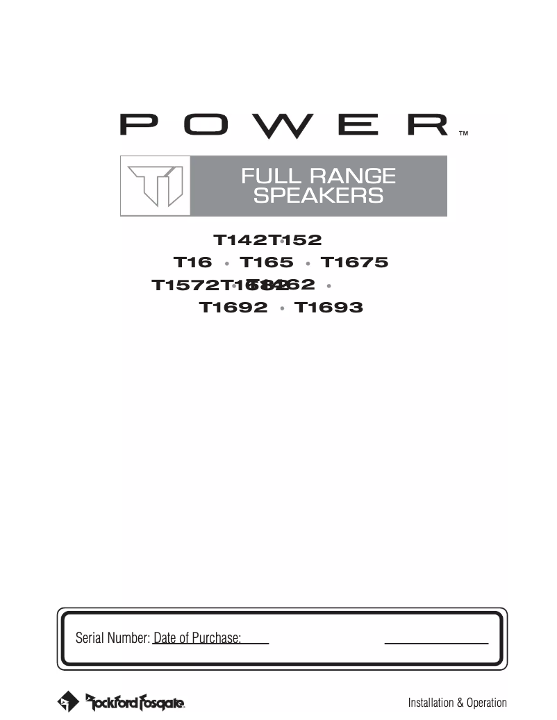 Page n°1 - Manuel utilisateur Rockford Fosgate T16