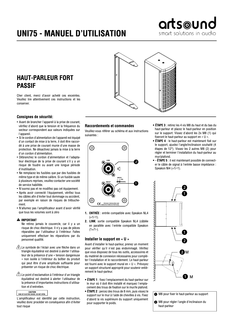 Page n°1 - Manuel utilisateur Artsound UNI75