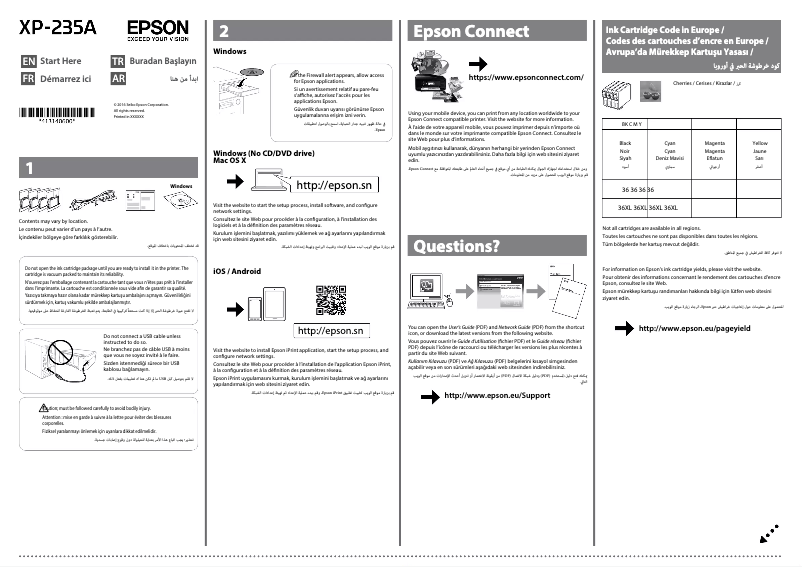 Page 1 de la notice Guide d'installation Epson Expression Home XP-235