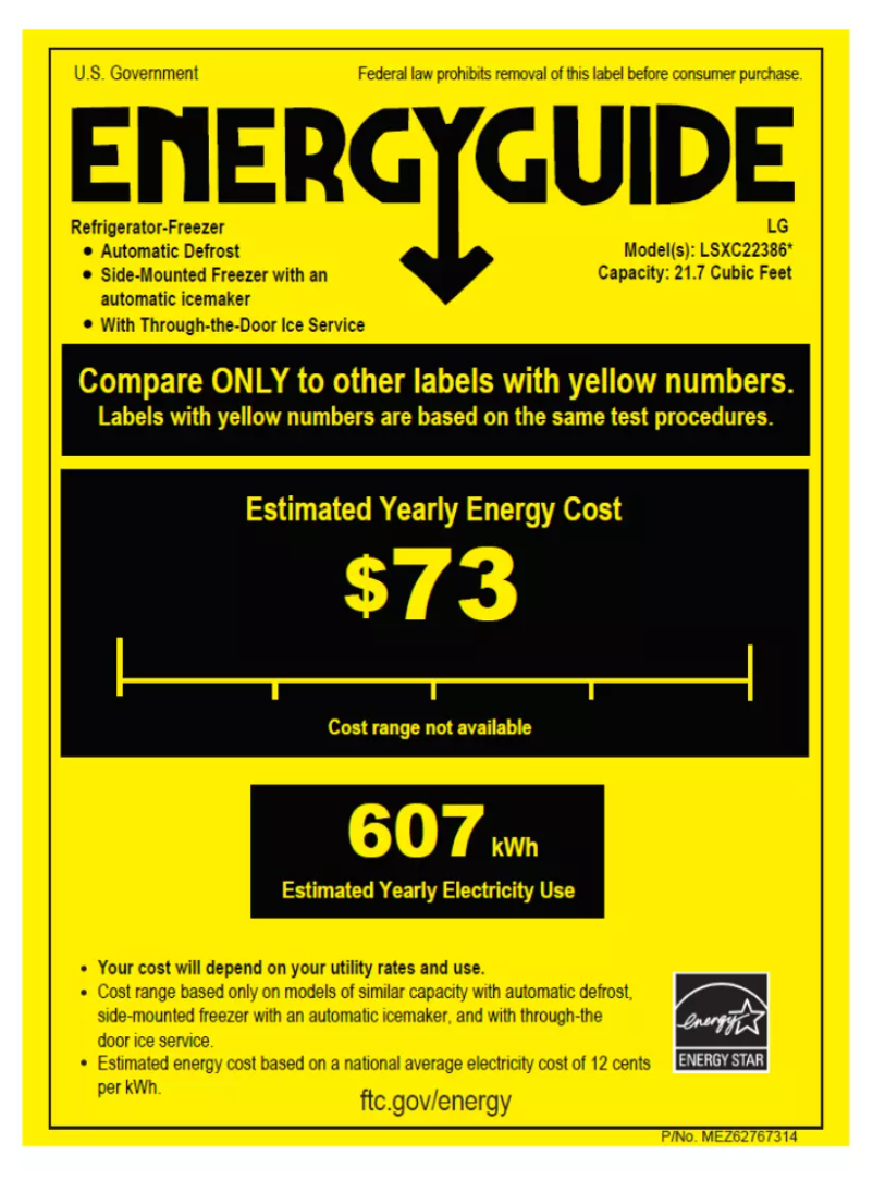 Page 1 de la notice Label énergétique LG LSXC22386