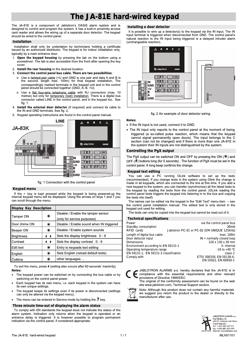 Page 1 de la notice Manuel utilisateur Joblotron JA-81E