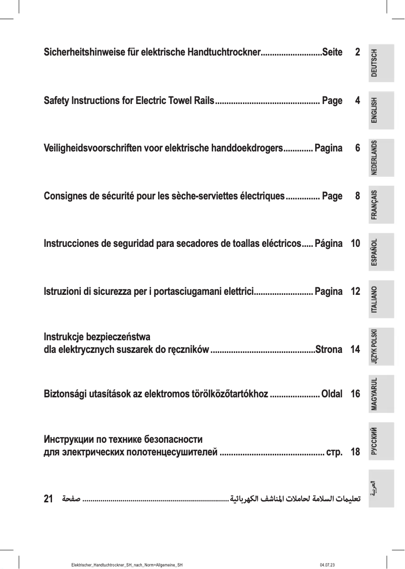 Page n°1 - Instructions / montage ProfiCare PC-EHW 3115