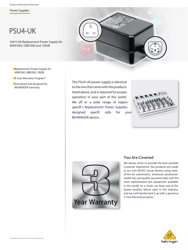 Page 1 de la notice Manuel utilisateur Behringer PSU4-UK