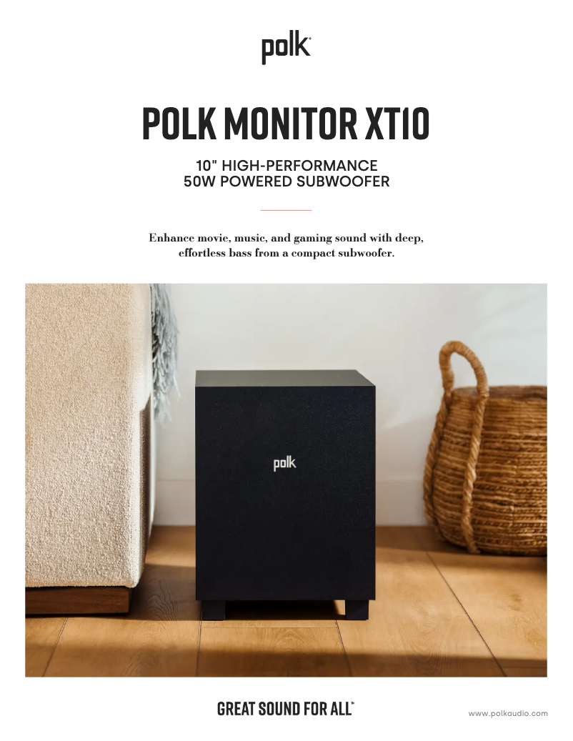 Page 1 de la notice Fiche technique Polk Monitor XT10