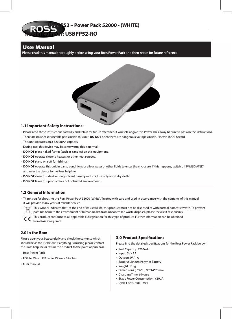 Image de la première page du manuel de l'appareil USBPP52