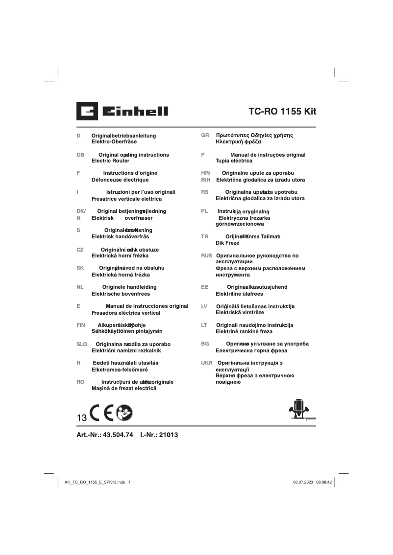 Page 1 de la notice Manuel utilisateur Einhell TC-RO 1155 Kit