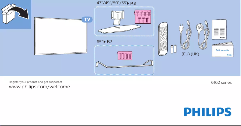 Page 1 de la notice Guide de démarrage rapide Philips 55PUS6162