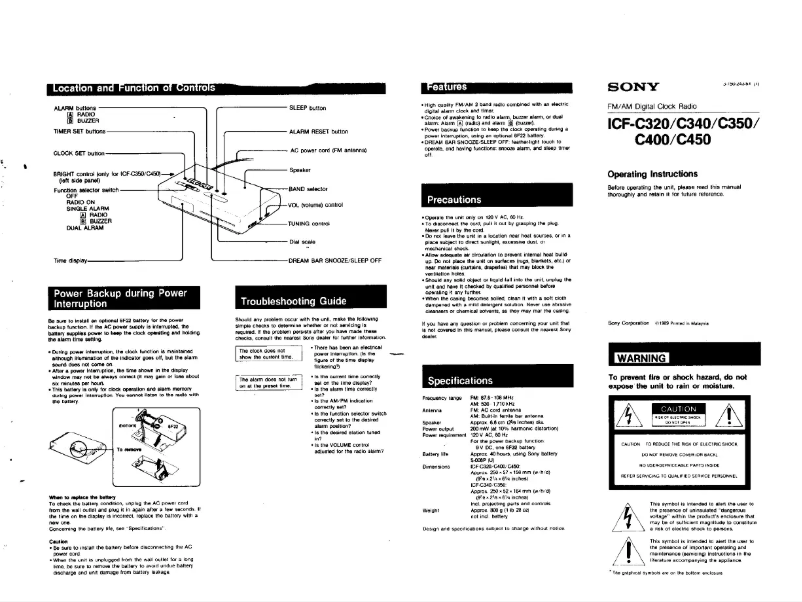Page 1 de la notice Manuel utilisateur Sony ICF-C320