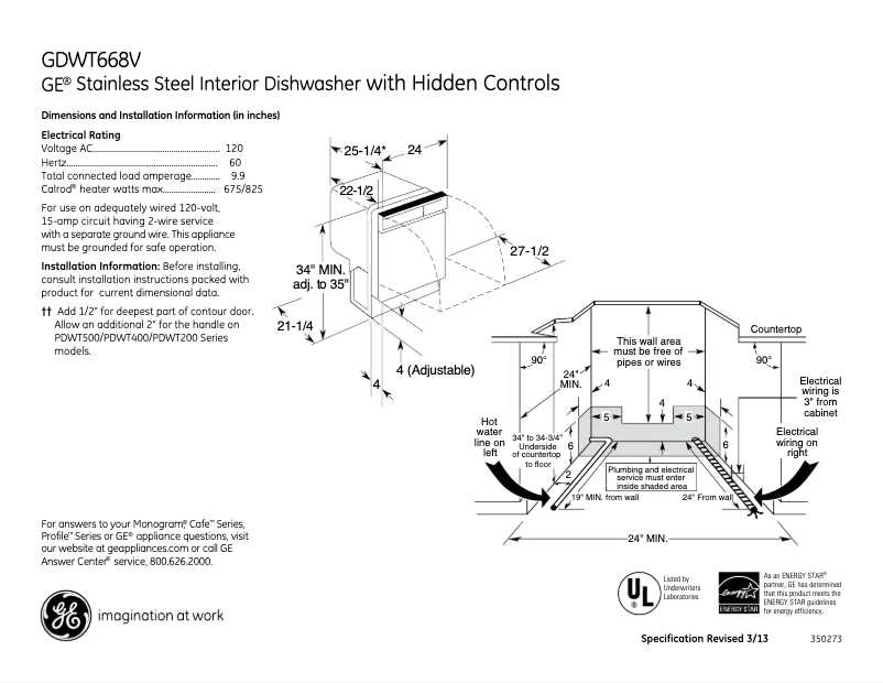 Page n°1 - Fiche technique GE GDWT608VBB