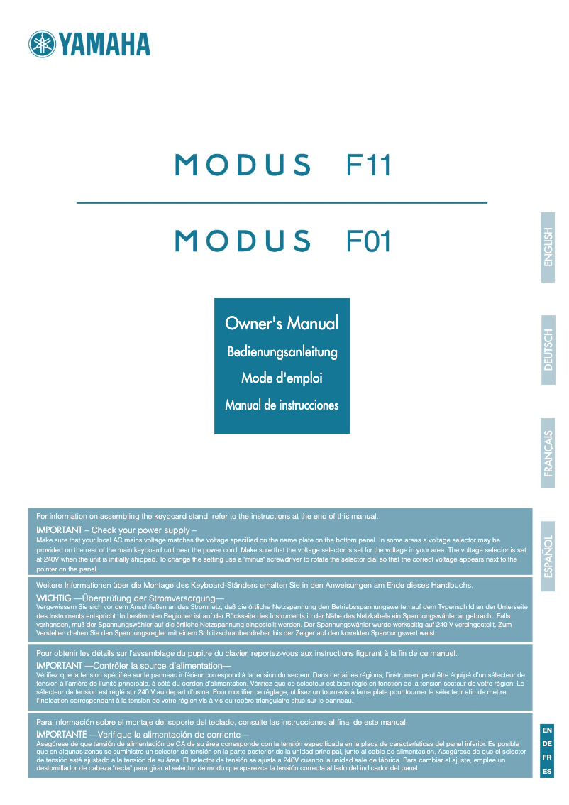 Page n°1 - Manuel utilisateur Yamaha Modus F11