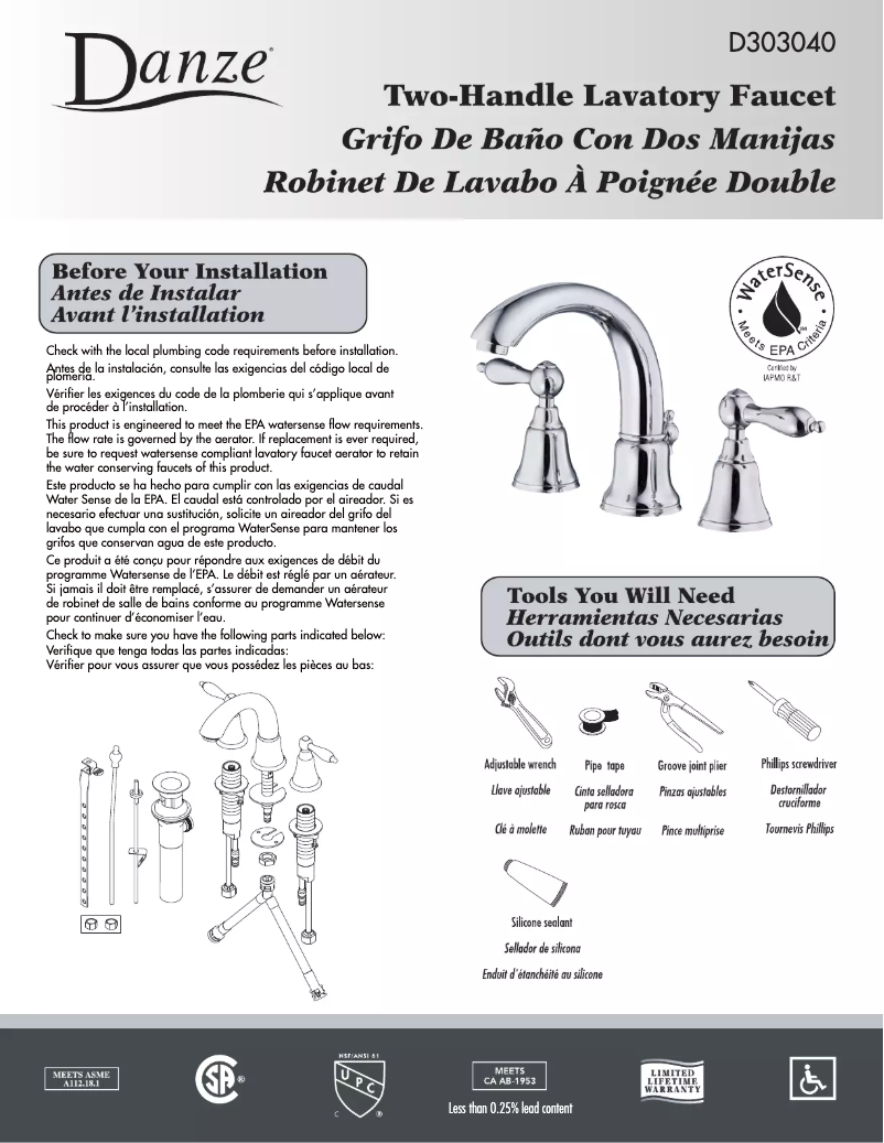 Página 1 del manual Manual de usuario Danze D303040
