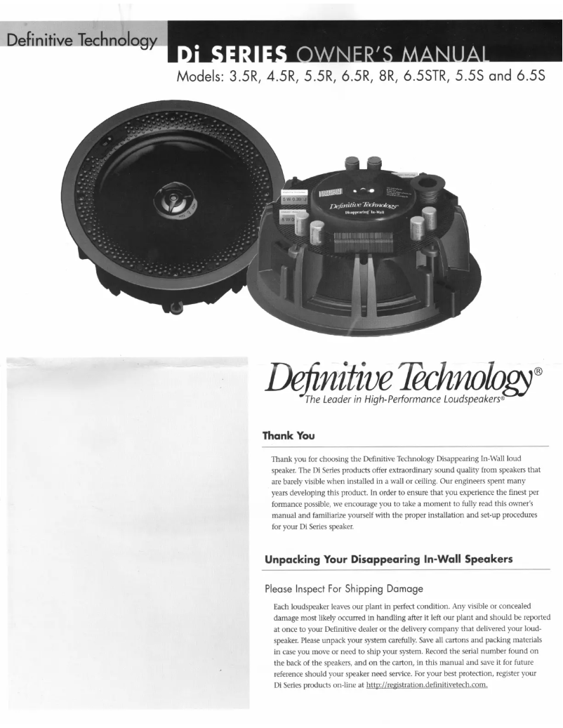 Page 1 de la notice Manuel utilisateur Definitive Technology DI 6.5S