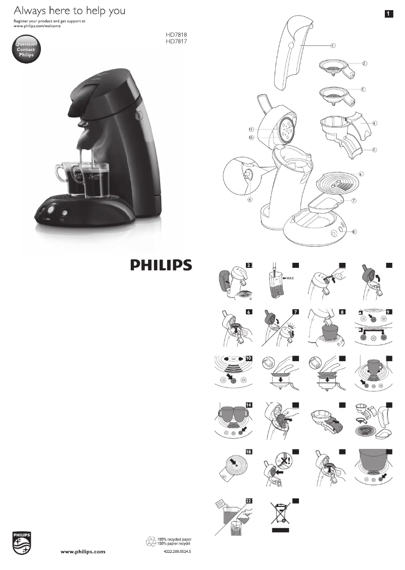 Image de la première page du manuel de l'appareil Senseo Original & Milk HD7819