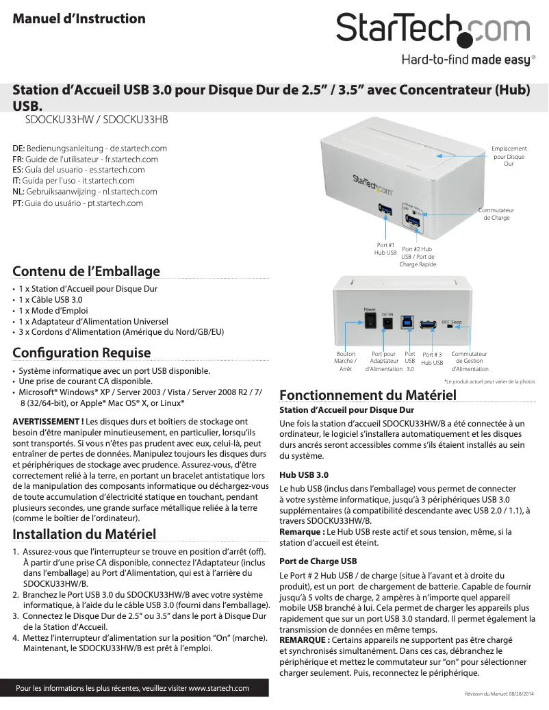 Image de la première page du manuel de l'appareil SDOCKU33HW